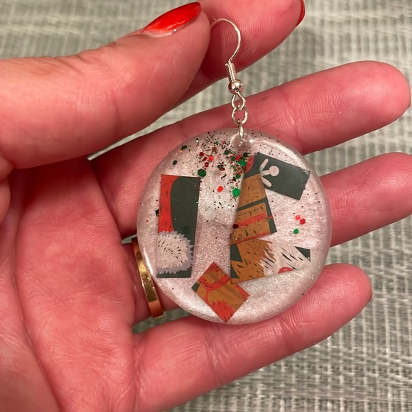 XMAS Handmade Festive Large Holiday Earrings White Teardrop - Picture 8 of 10